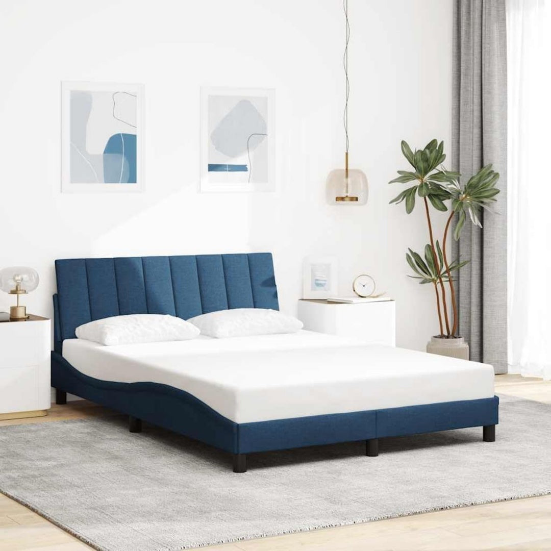 Bett fuer Schlafzimmer blau mit LED Beleuchtung mit Metallgestell
