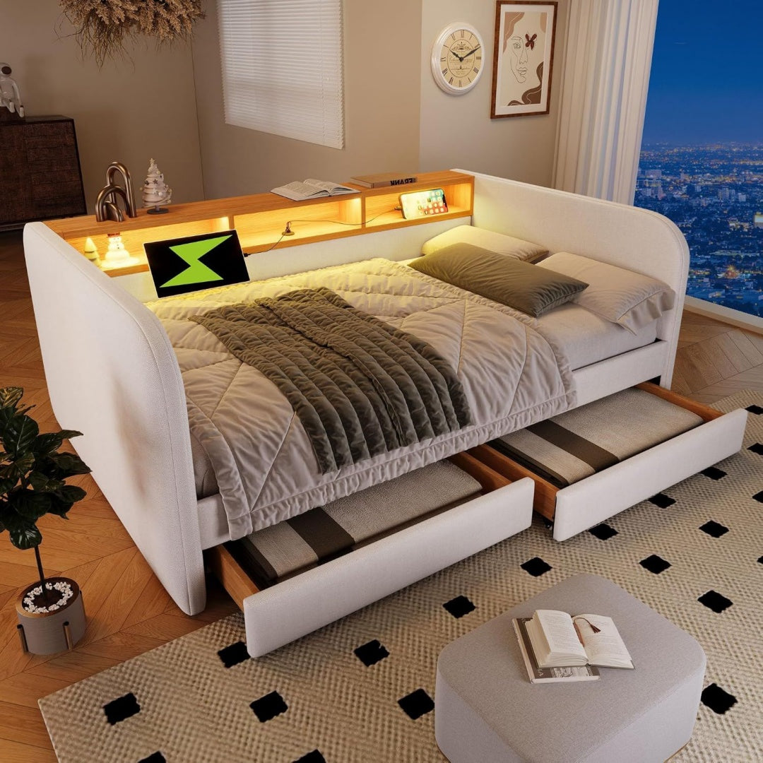Wohnzimmersofa mit Schubladen mit Stauraum beige
