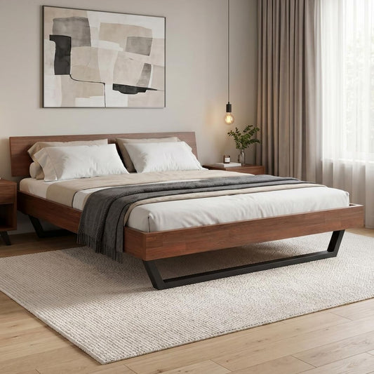 Bett fuer Schlafzimmer mit Tueren mit Kopfteil eiche