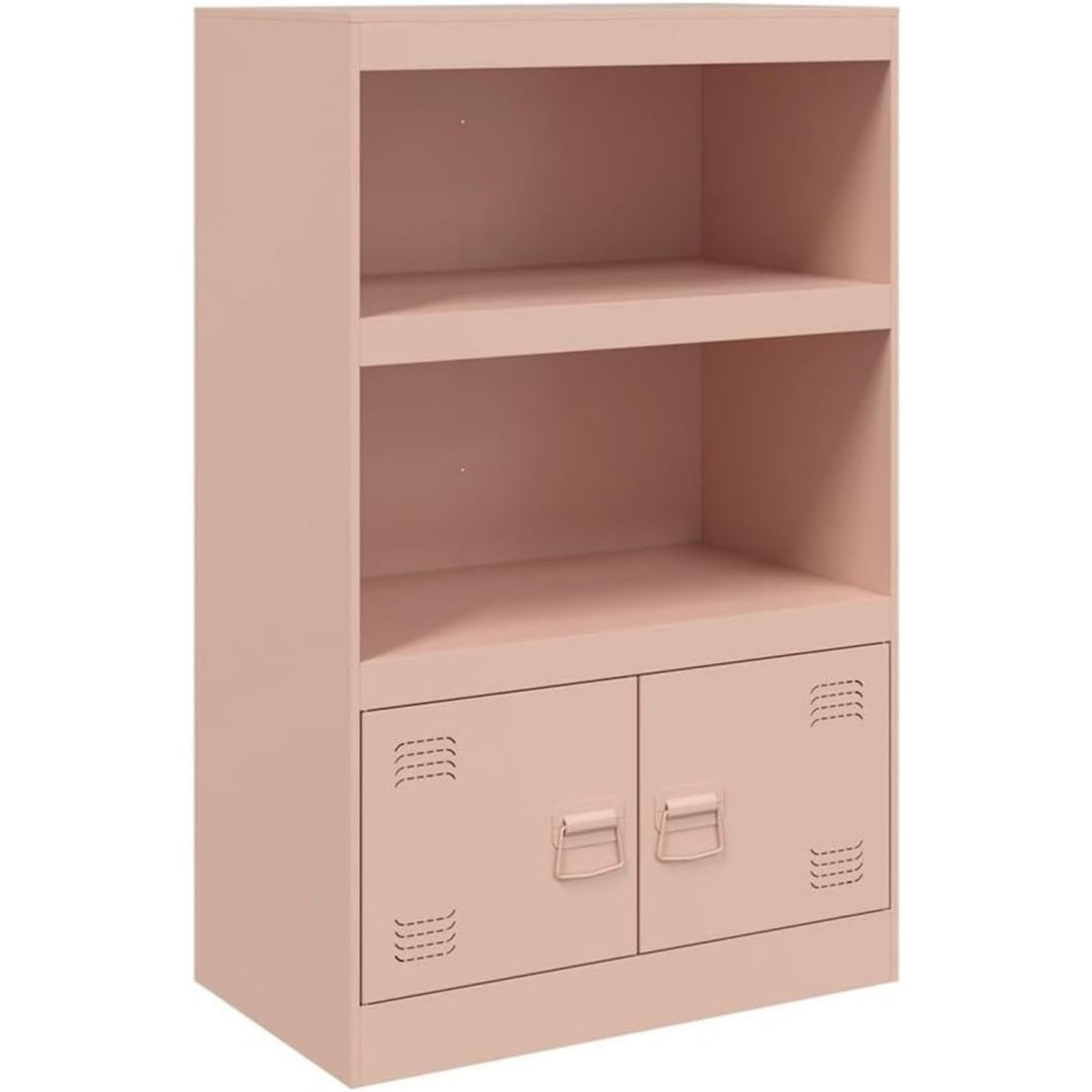 Aufbewahrungsschrank rosa mit Tueren mit Stahlgestell