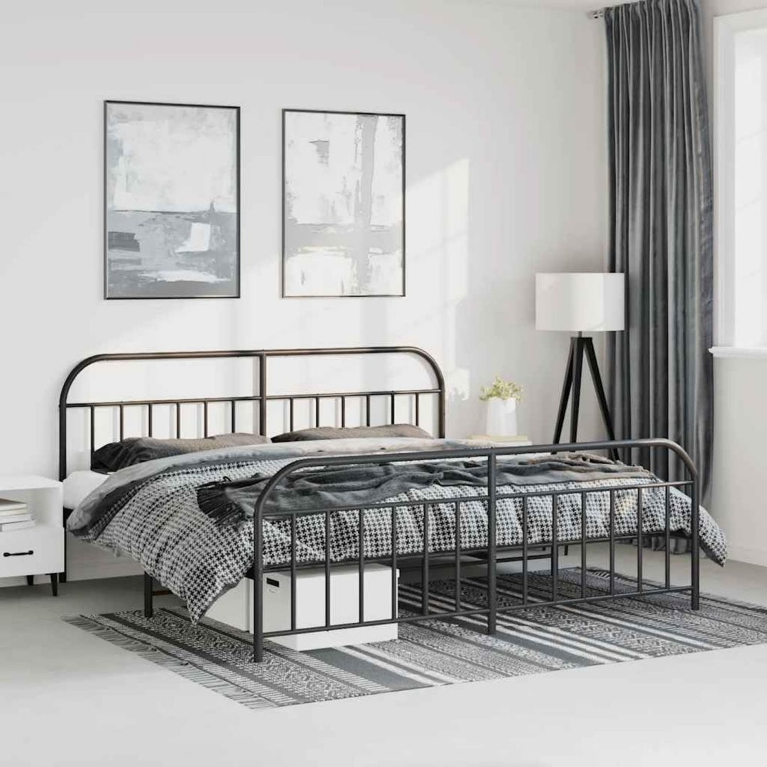 Bett fuer Schlafzimmer Bettgestell Kopf- Futeil, Metall Schwarz, schwarz