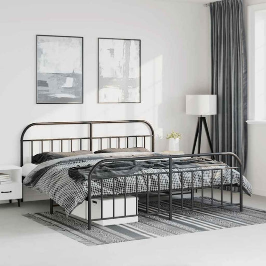 Bett fuer Schlafzimmer Bettgestell Kopf- Futeil, Metall Schwarz, schwarz
