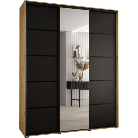 Stauraumschrank mit Schiebetueren 45 x 200 x 235 cm schwarz